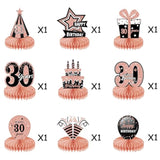 9 Pcs 30Th Birthday Honeycomb Centerpieces For Women - Rose Gold Pink Table Toppers, Cheers To 30 Years Birthday Party Decorations & Favors