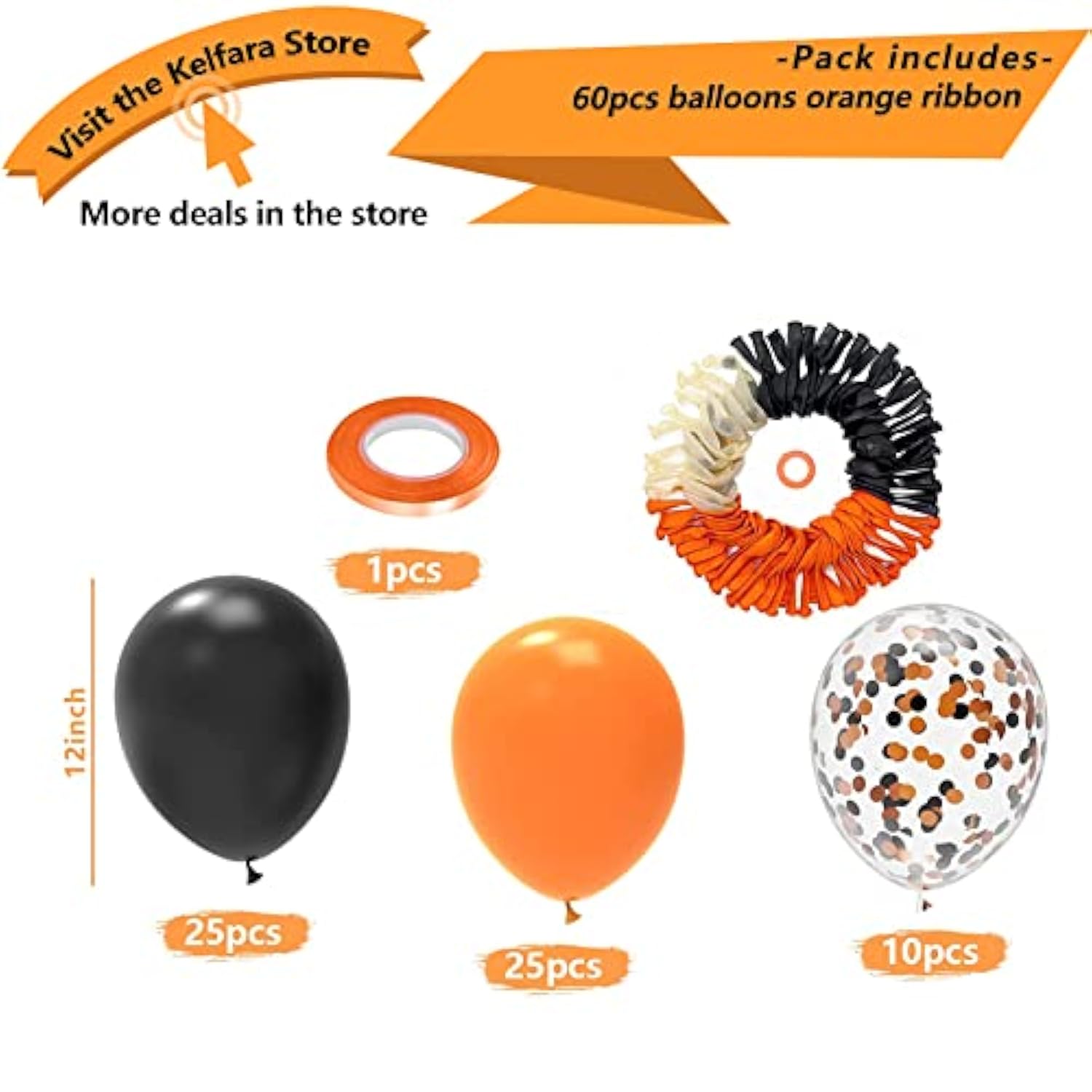 Halloween Balloons Orange Black Decorations 60Pcs 12Inch Matte Black Orange Latex Confetti Balloon For Celebration Trick Or Treat Party Spooky Ghost Party Bar Anniversary Graduation