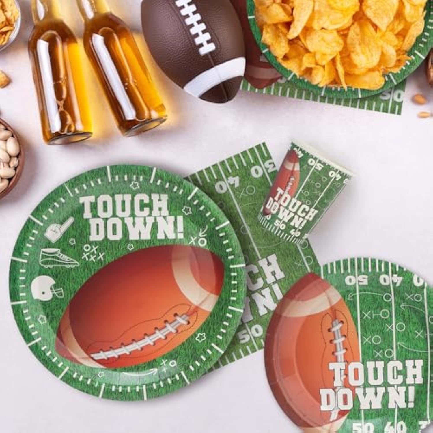 96Pcs Football Paper Plates And Napkins And Cups - Football Sport Party Supplies Football Birthday Party Decorations Celebratory Banquet Touch Down, Serves 24