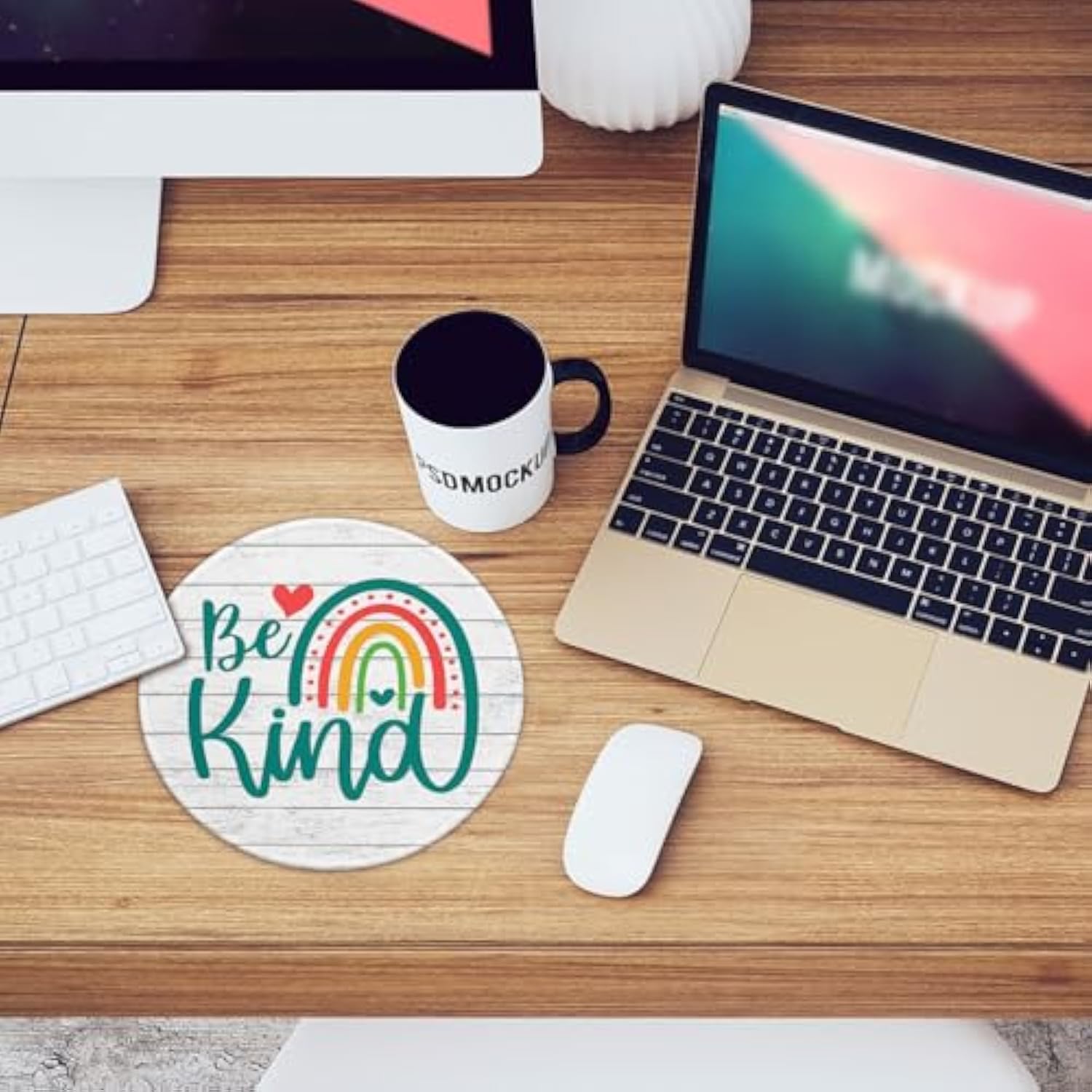 Funny Office Decor Round Mouse Pad?Be Kind Mouse Pad?8.7 Inch Stitched Edge Non-Slip Rubber Base?Home Office Decor Desk Accessories, For Coworker Friend Leader Boss Work Gifts