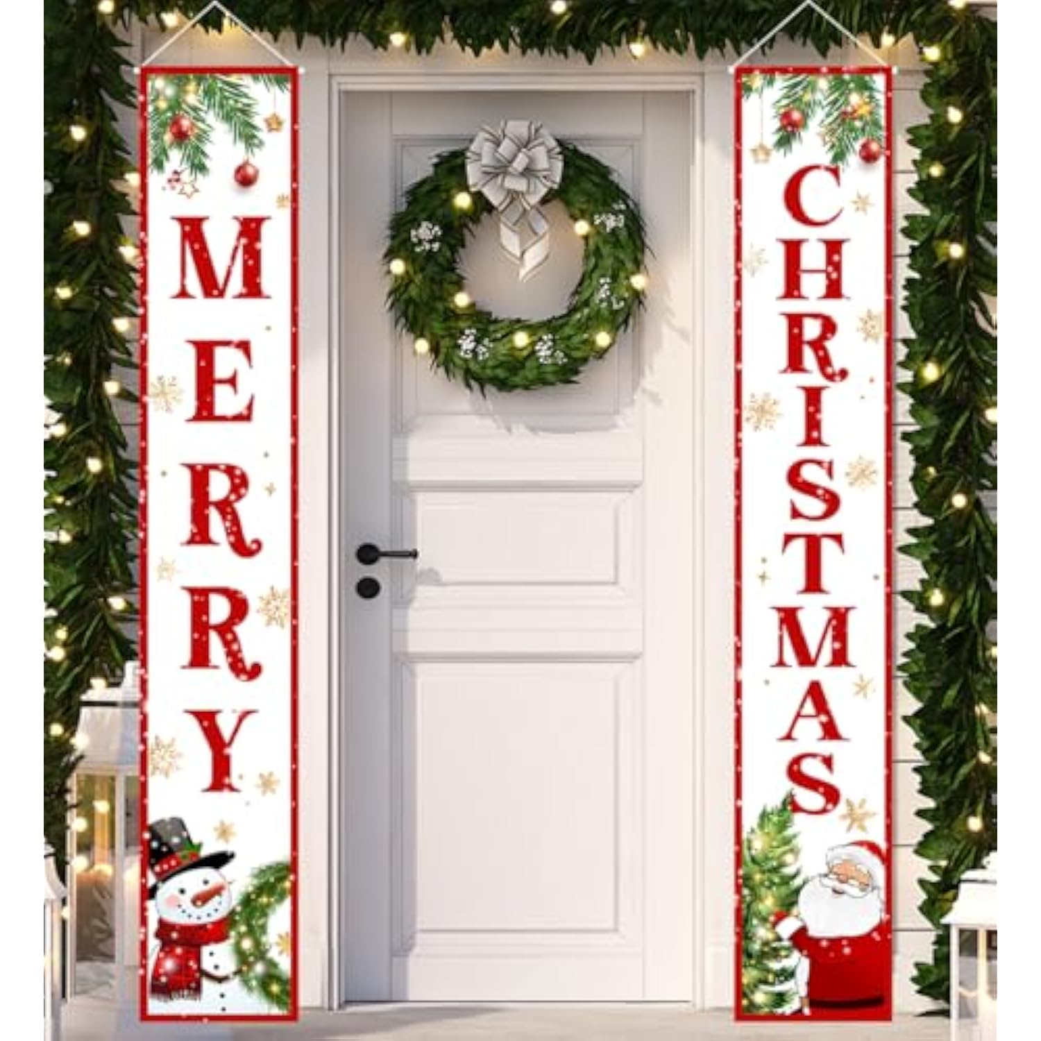 Christmas Door Banner-Christmas Outdoor Decorations Outdoor Santa Claus Snowman Merry Christmas Porch Sign Red Xmas Party Supplies