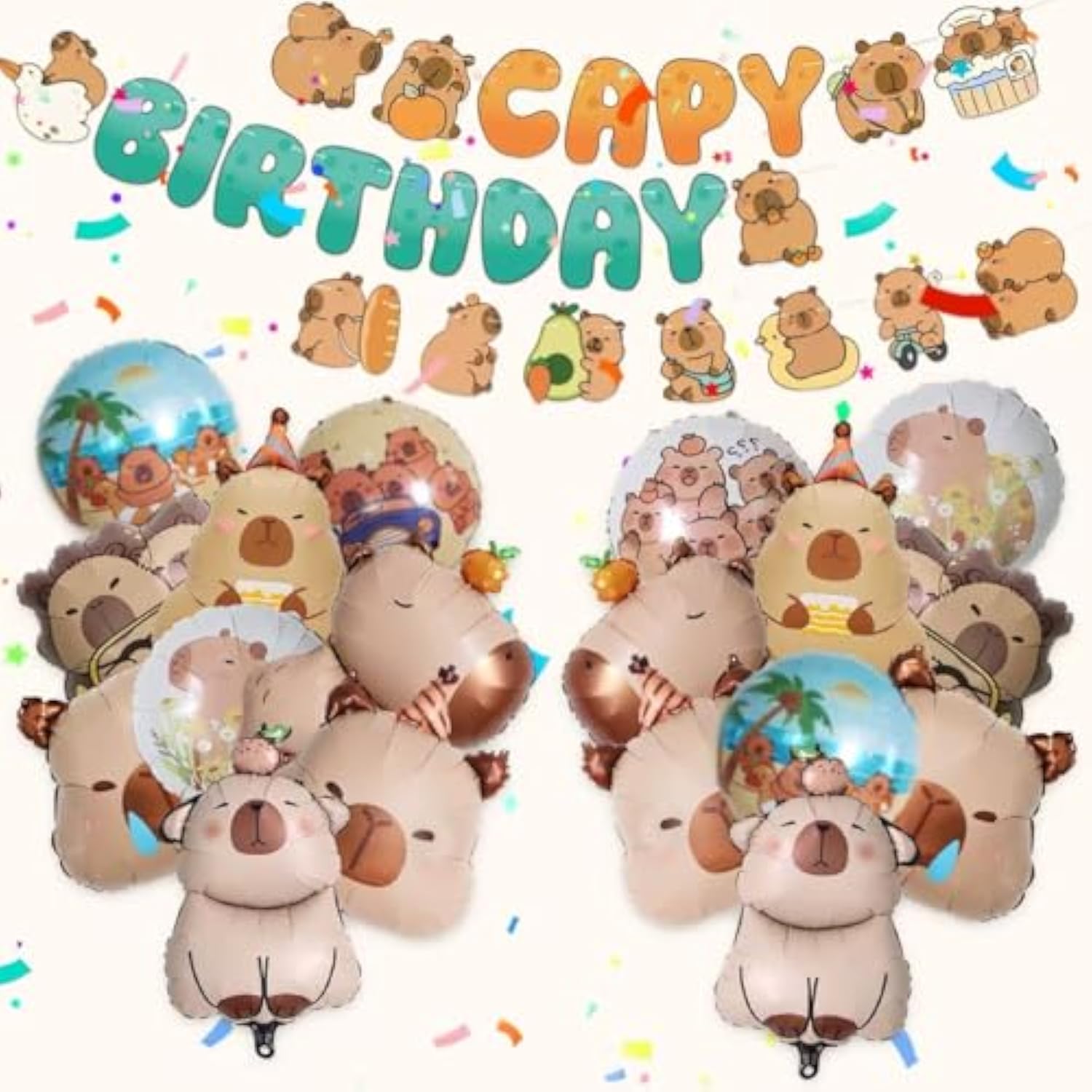 21Pcs Capybara Birthday Party Balloon Decor, Cute Cartoon Animal Capybara Party Set Included 18 Capybara Shaped Foil Balloons & 3 Banner For Capybara Lover Baby Shower Party Supplies