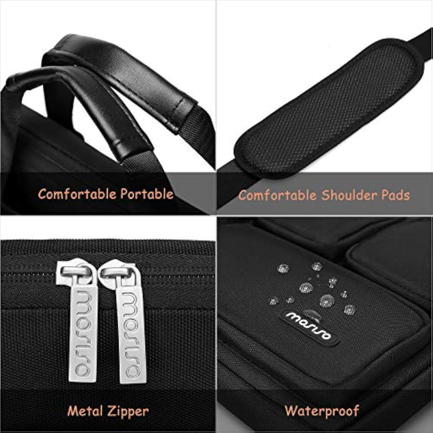 MOSISO Laptop Shoulder Messenger Bag Compatible with MacBook Air/Pro, 13-13.3 inch Notebook, Compatible with MacBook Pro 14 inch, Polyester Briefcase Sleeve with 4 Front Zipper Pockets & Belt,Black