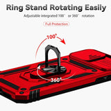 iPhone 11 Pro Max Case with Slide Camera Cover and HD Screen Protector, Rotated Ring Kickstand, Military Grade Shockproof Protective Cover, Red