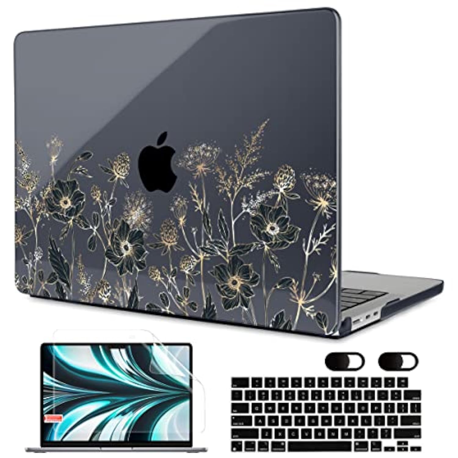 Case For M4/M3/M2 Macbook Air 13.6 Inch Case 2025 2024 2022, Fit Model A3240/A3113/A2681, Laptop Hard Shell With Keyboard Cover Compatible With Macbook Air 13 Inch, Golden Flowers & Herbs
