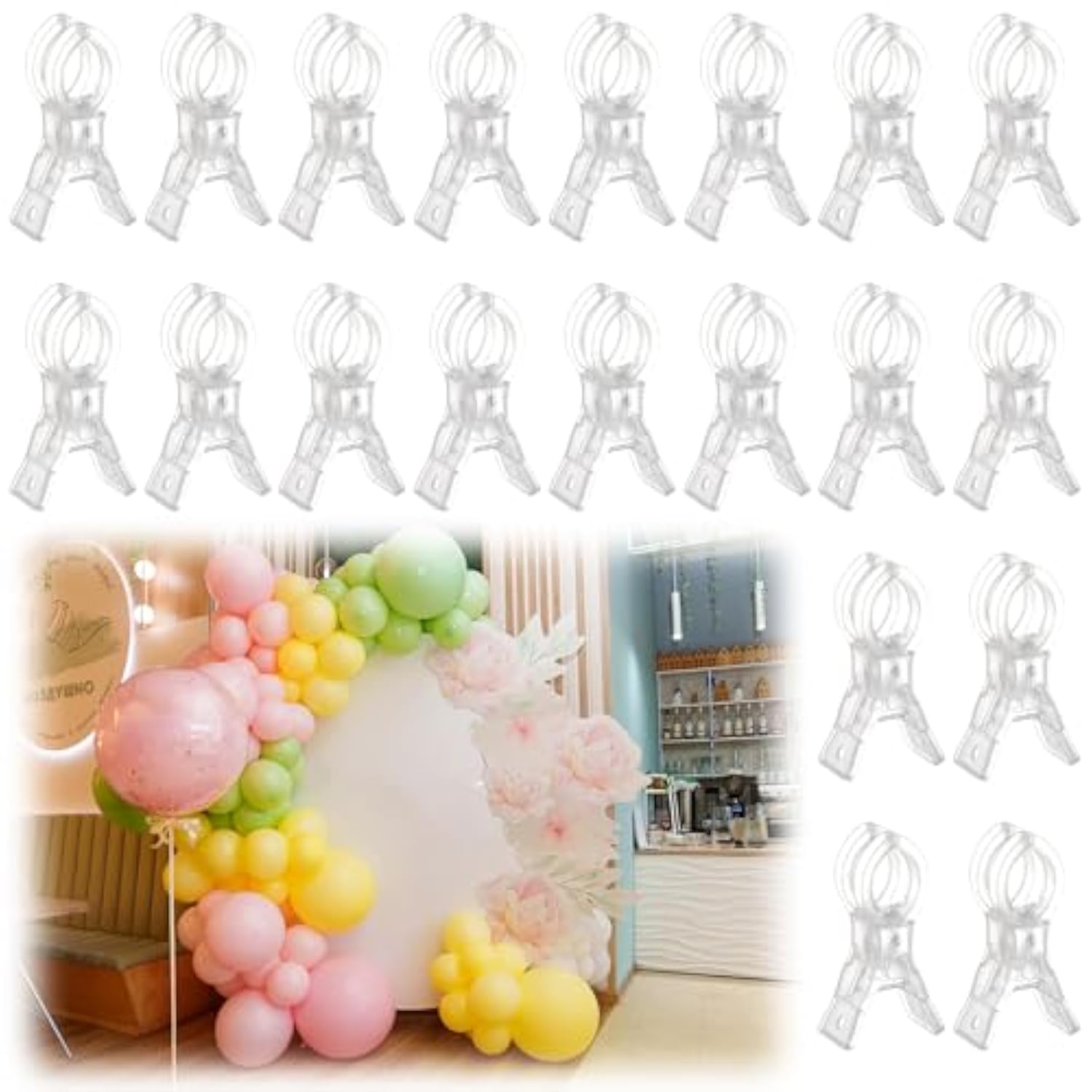 20 Pack Large Balloon Arch Clips Plastic Transparent Backdrop Spring Clamps 3.5 Inch Heavy Duty Clip For Balloon Arch Kit Birthday Decoration Crafts Woodworking Photography Studios (Clear)