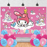 Pink My Melody Birthday Backdrop, 5x3ft Happy Birthday Banner