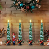 4 Pcs Christmas Tree Candles With Remote And Timer Led Flameless Taper Candles Christmas Tree With Snowy Led Candlesticks Battery Operated Candle For Christmas Decoration