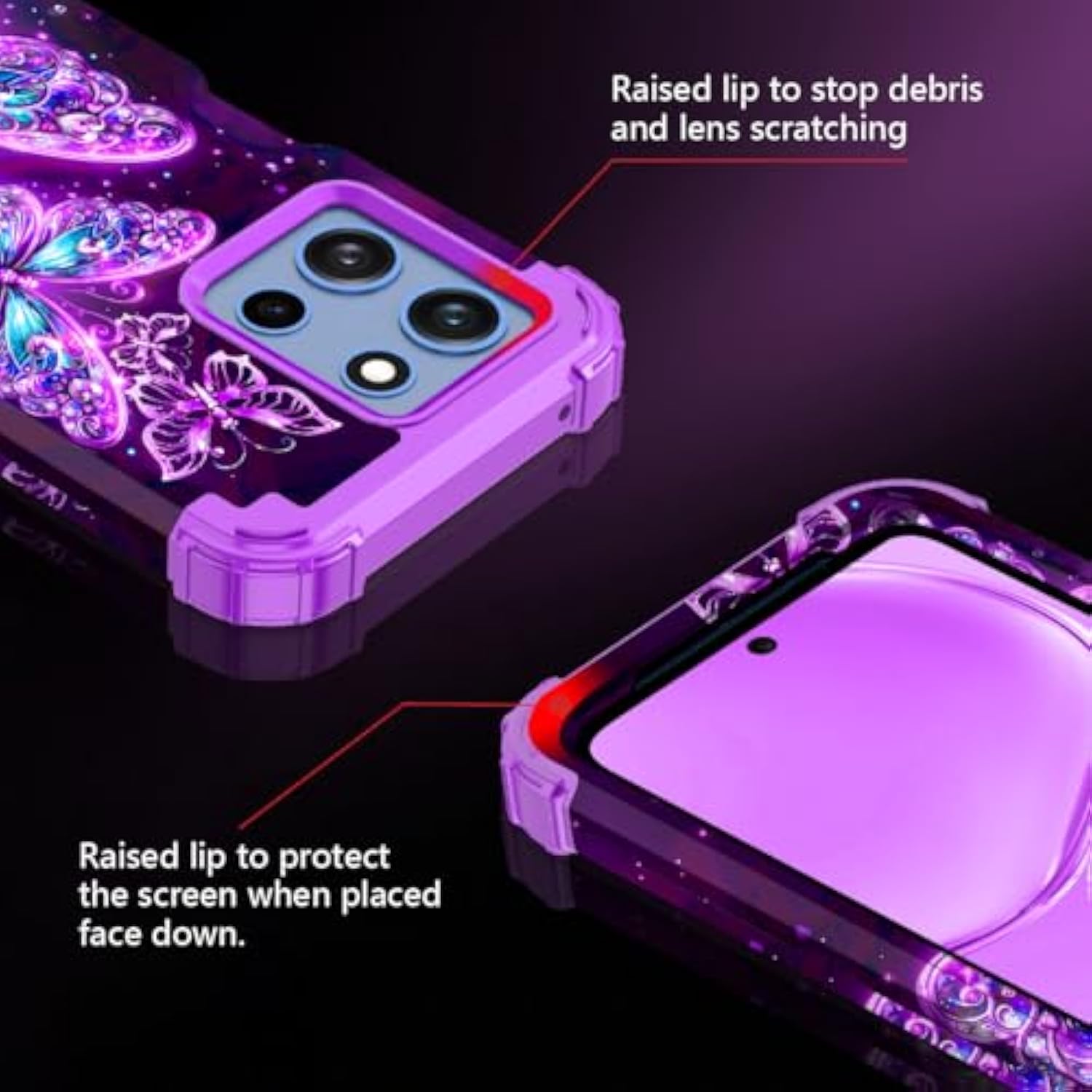 Compatible With Moto G 5G 2025 Case,Glow In The Dark Three Layer Heavy Duty Sturdy Shockproof Full Protection Rugged Hard Pc+Soft Tpu Bumper Case,All Purple