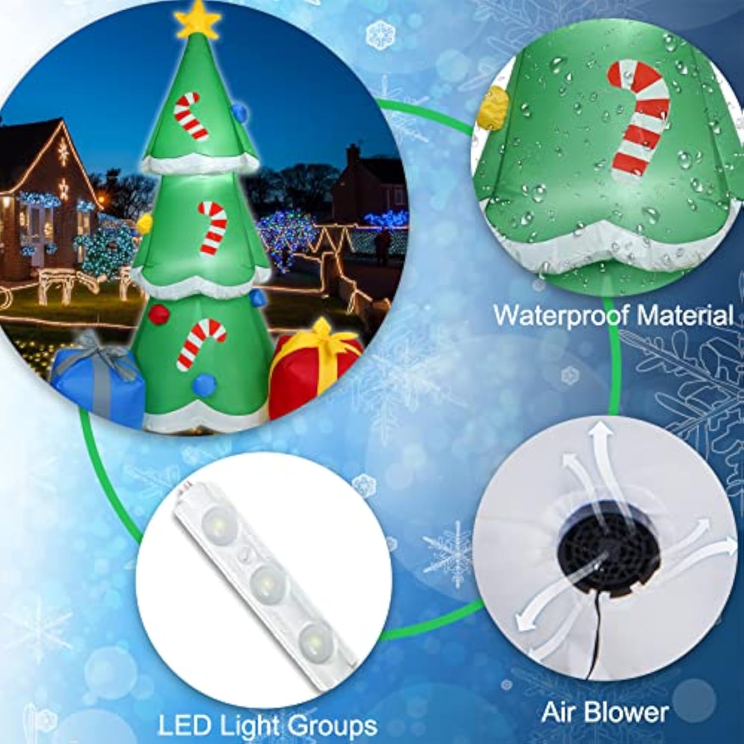 6Ft H Christmas Inflatable Christmas Tree With Gift Gags With Build-In Led Lights, Blow Up Christmas Inflatable Outdoor