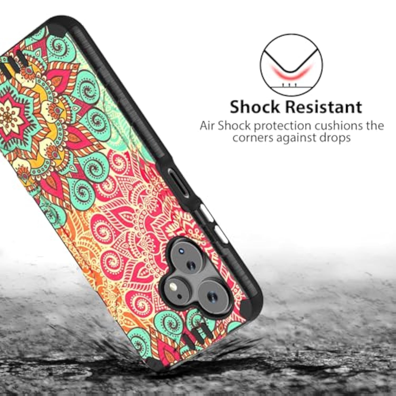 Compatible For Boost Mobile Celero 5G + Plus 2024 (3Rd Version) Case, Tempered Glass Screen Protector Hybrid Shockproof Metallic Brush Finish Celero3 5G + Phone Case (Mandala)