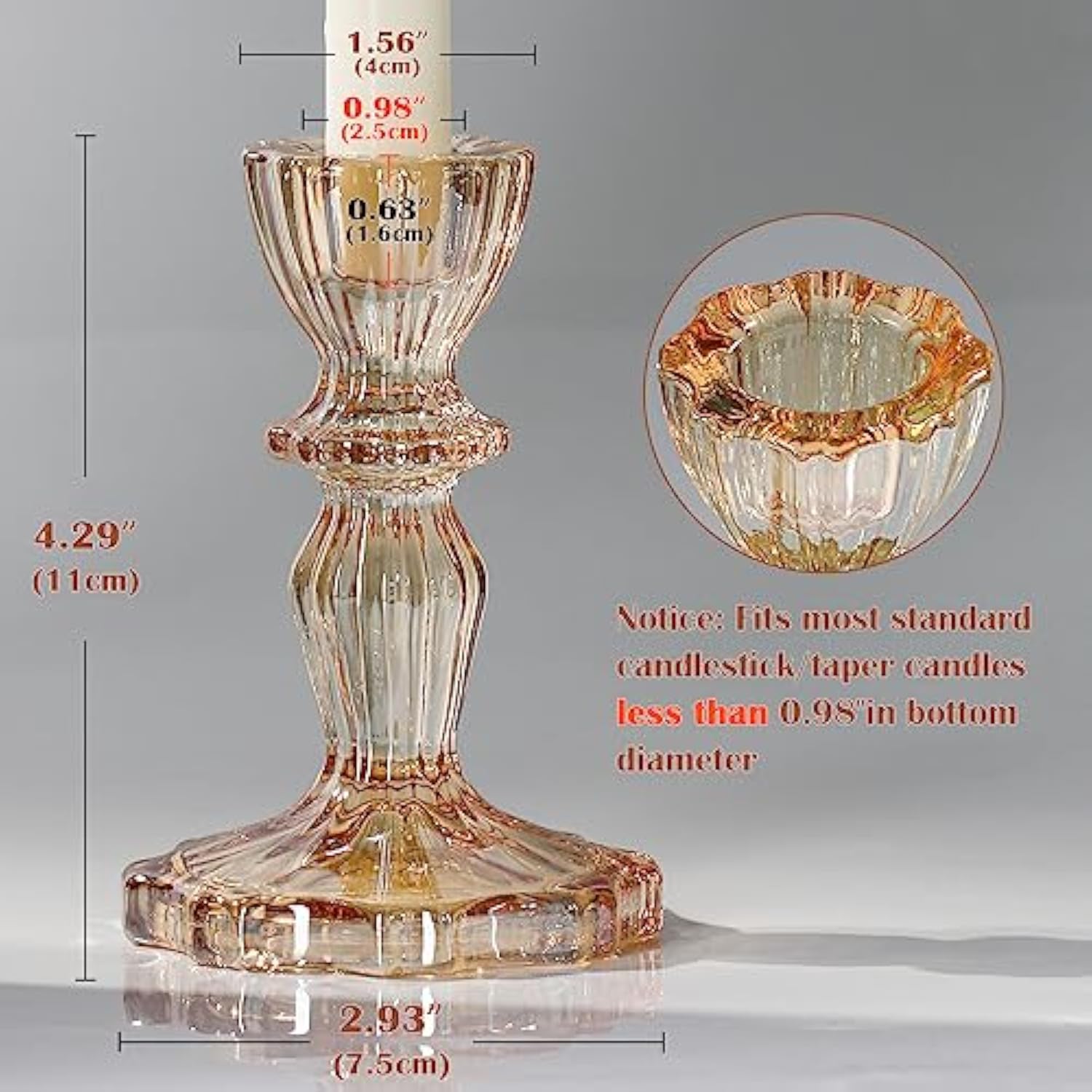 Glass Candlestick Holders Bulk, 6Pcs Gold Taper Candle Holders For Table Centerpiece, Gold Tall Candle Stick Holder Stand For Wedding Decorations, Birthday, Christmas Table Decor