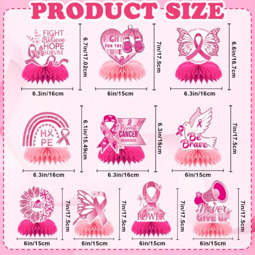 10Pcs Breast Cancer Awareness Honeycomb Centerpieces for Table