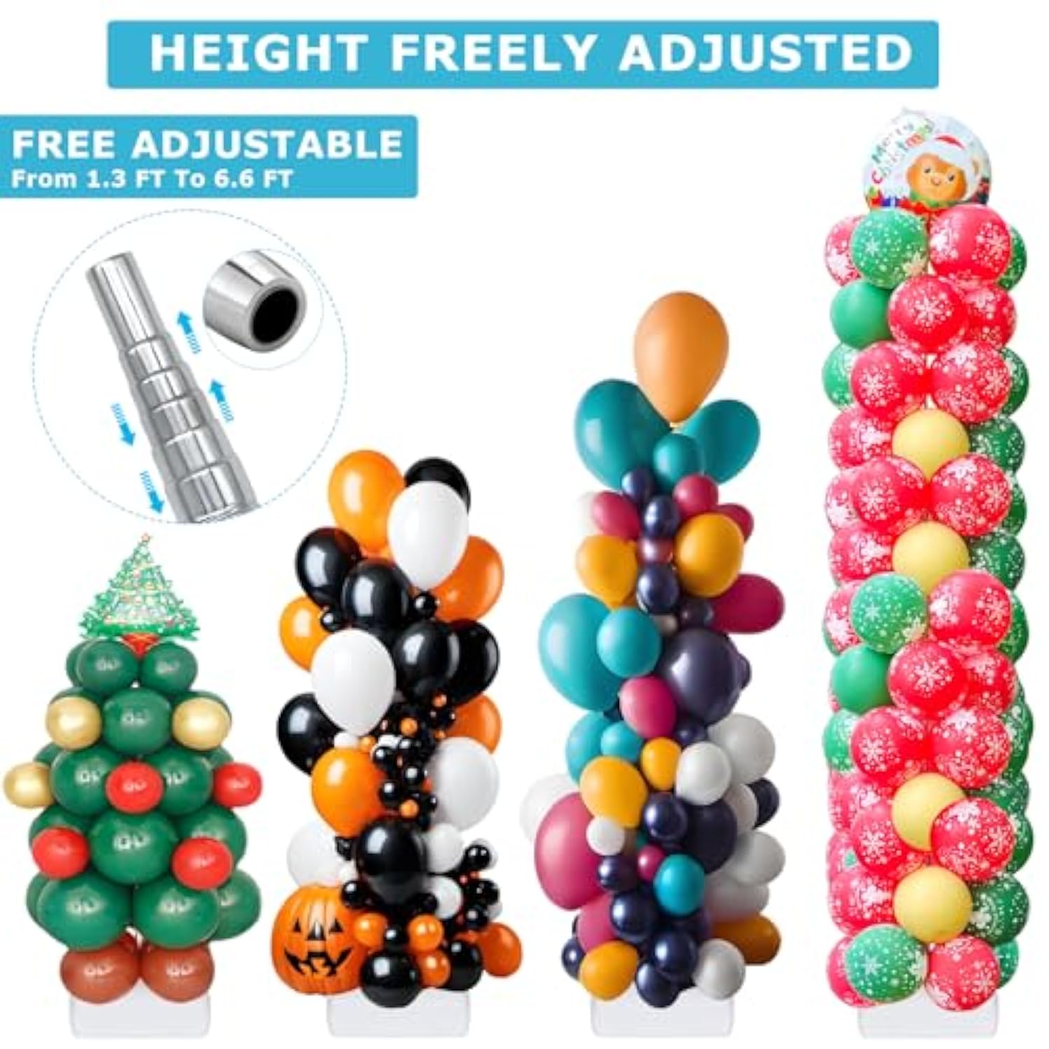 2 Set Balloon Column Stand Kit For Floor, 2025 Updated Balloon Tower Stand Kit With Heavy Base, Adjustable Metal Balloon Stand For Party Decoration