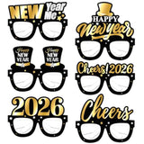 2026 New Year Glasses 16pcs Black Gold Party Photo Booth Props