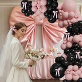 Black And Pink Bow Balloon Arch Kit, Matte Pastel Pink Coquette Balloon Garland For Birthday, 2025 Graduation, Prom, Bridal Shower, Black Tie Party Decorations