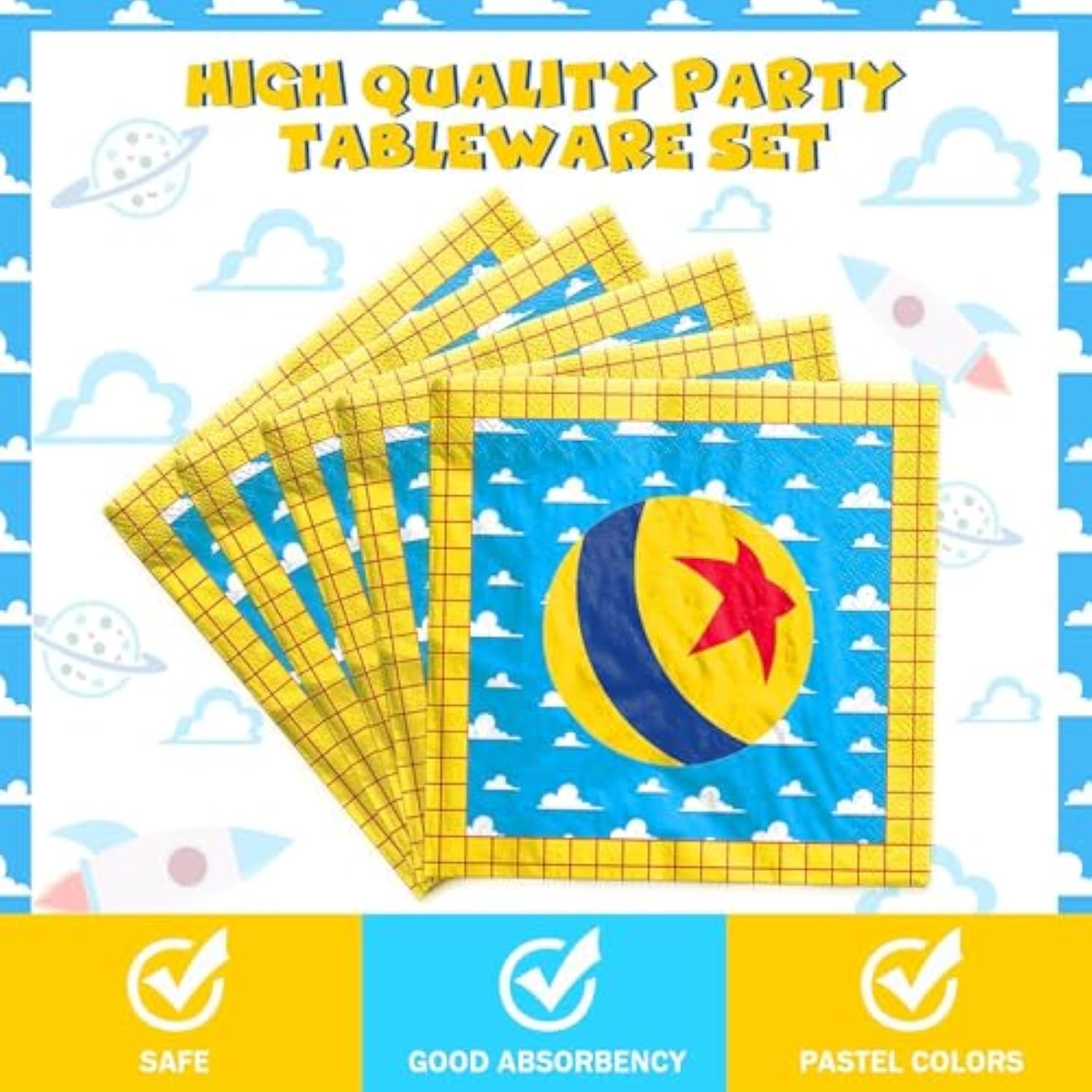 Cartoon Toy Baby Shower Supplies Tableware Set, Baby Shower Decorations Boy, Blue Toy Theme Inspired Story It'S A Boy Story Decorations, Plates, Napkins, Forks, Serves 24 Guests