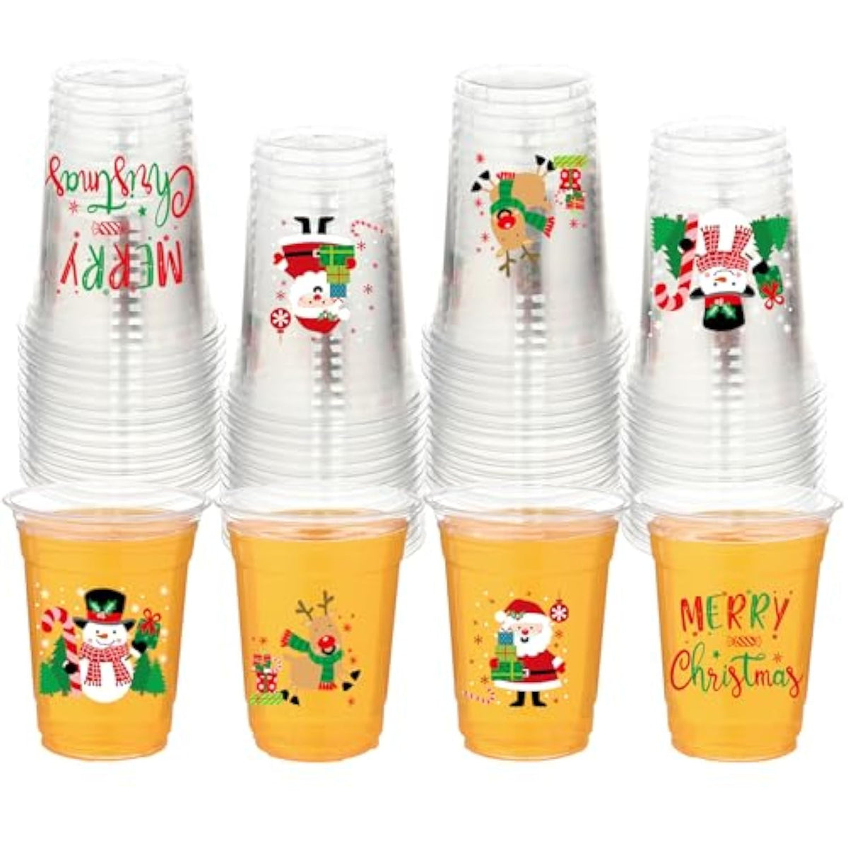 60 Pcs Christmas Plastic Cups 16 Oz Merry Christmas Clear Cup Disposable Xmas Snowman Santa Claus Clear Drinking Cups Bulk For Beverage Coffee Xmas Winter Party Supplies
