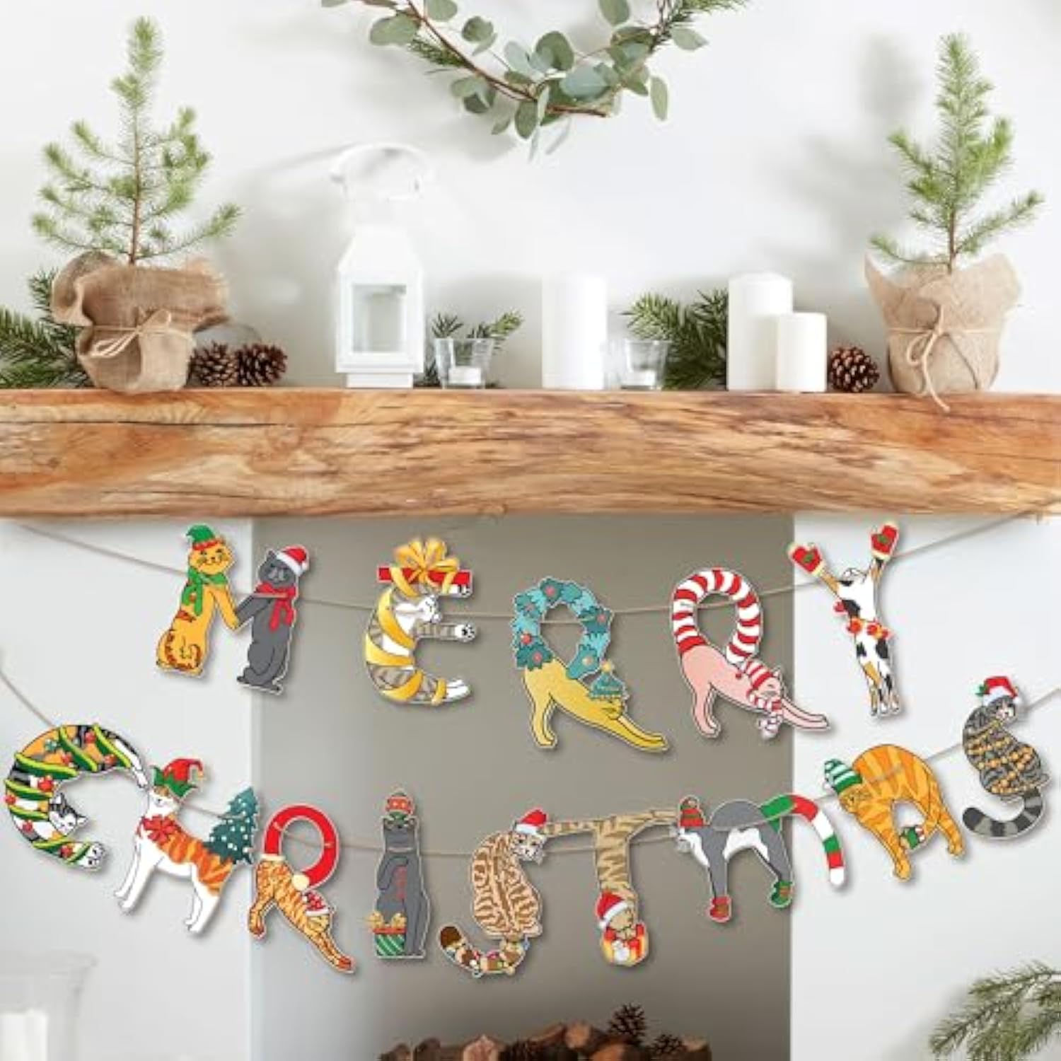 Cats Merry Christmas Garland - Festive Cat-Themed Christmas Decoration For Cat Lovers - Funny Cats Christmas Party Banner Decoration