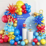 Balloon Arch Kit, Red Blue Yellow Balloons Garland Kit With Explosion Star Foil Balloons For Cartoon Carnival Circus Theme Birthday Party Baby Shower Decorations