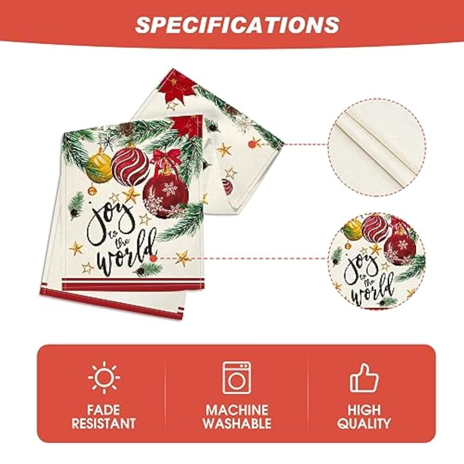 Joy To The World Xmas Balls Christmas Table Runner, Pine Cone Winter Holiday Kitchen Dining Table Decoration For Home Party Decor 13 X 72 Inch
