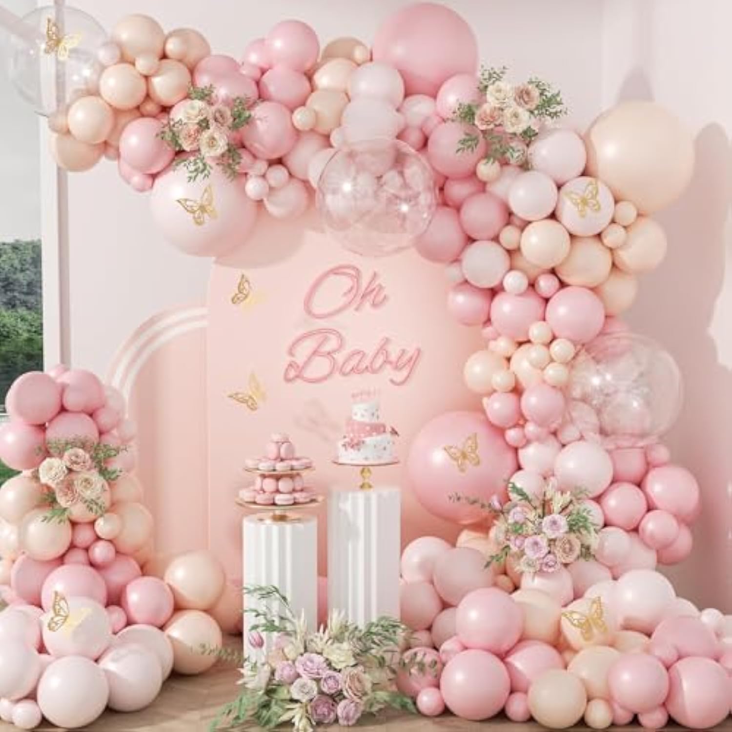 119pcs Pink and White Balloon Arch Kit for Baby Shower, Bridal Shower, Party
