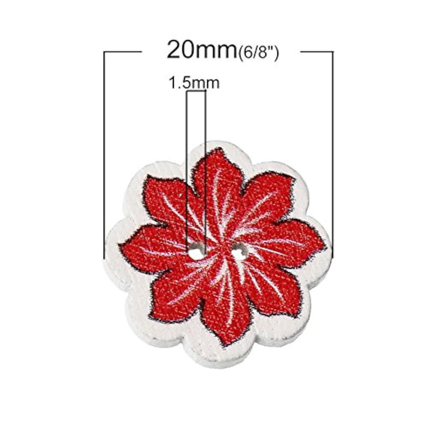 50 Pcs/Pack 20Mm Multi-Color Wooden Buttons 2-Hole Flower Shaped Butto
