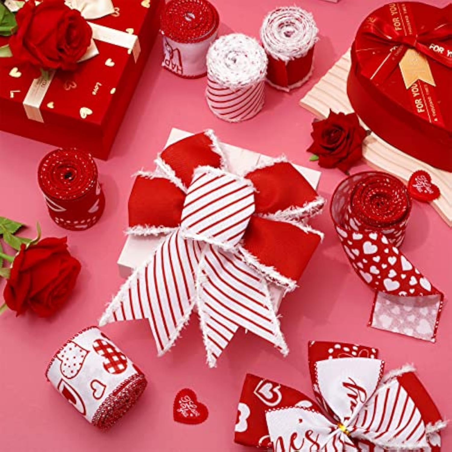 36 Yard Happy Valentine'S Day Wired Edge Ribbon Red White Love Hearts