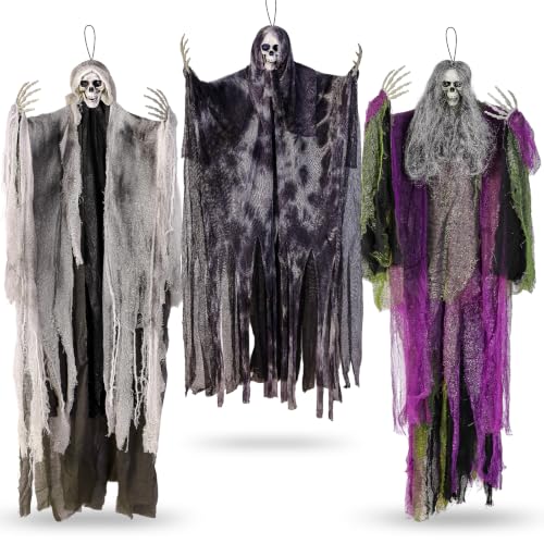 3PCS Hanging Halloween Skeleton Ghosts Decorations for Outdoor Indoor