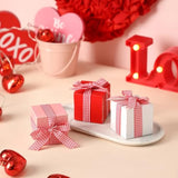 Valentine'S Day Tiered Tray Decor, 3 Pcs Mini Wooden Presents, Farmhouse Valentine'S Day Home Decor With Bowknot, Valentine'S Day Centerpiece For Table