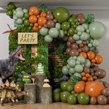 141pcs Dinosaur Balloon Arch Kit - Brown, Orange, Green for Jungle Safari Party