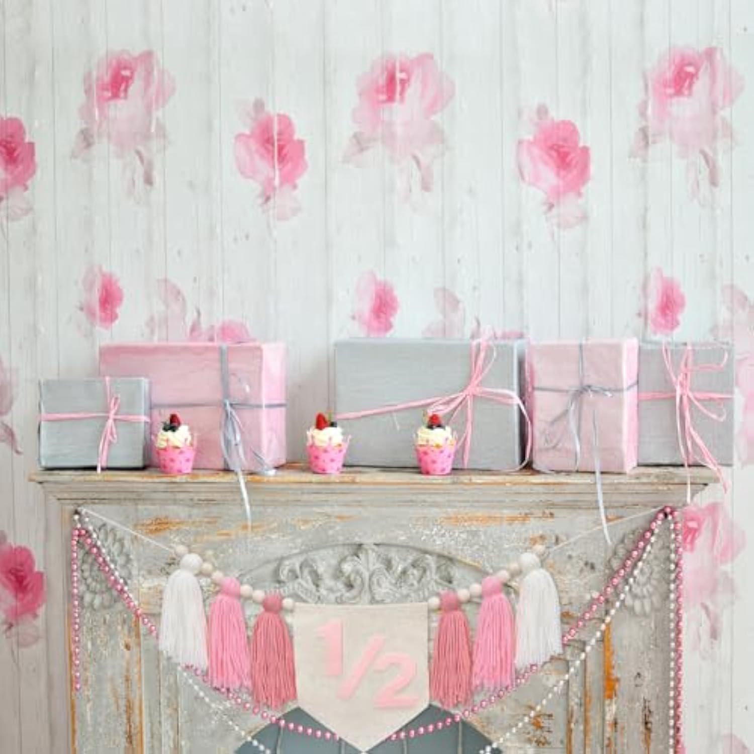 Girls Half Birthday Decorations 6 Month 1/2 Birthday Pink Tassel High Chair Banner