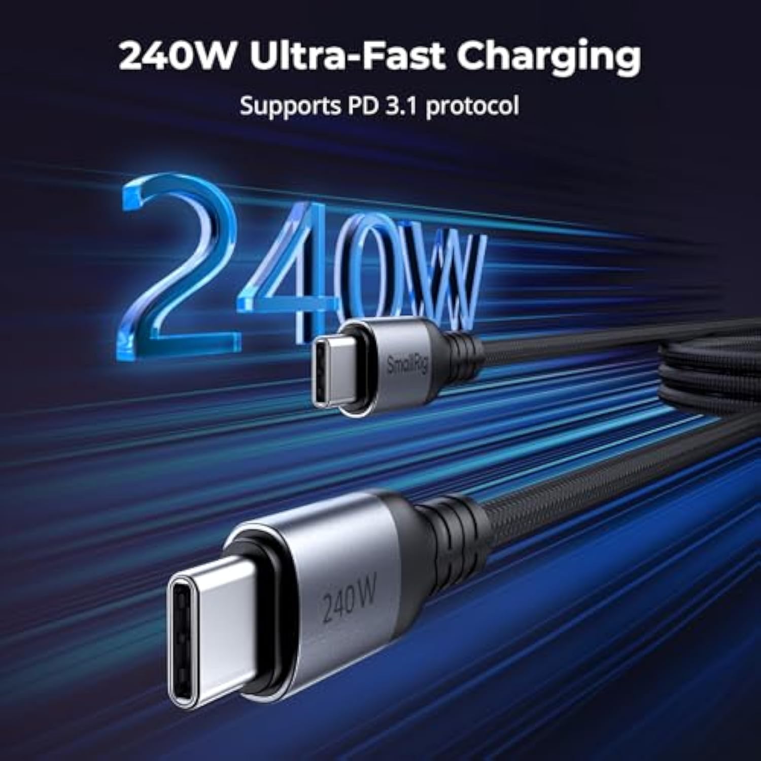 SMALLRIG 240W USB C to USB C Cable (3.28ft), PD 3.1 240W Fast Charging Cable Cord GaN Charger 4747/4751, V Mount Battery, for iPhone 16, for Samsung S23, for MacBook Pro - 4908