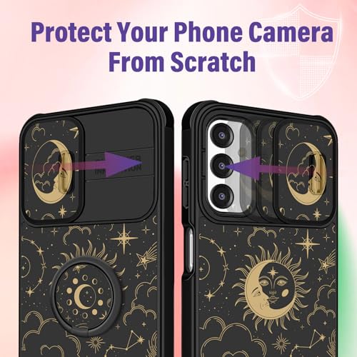 for Samsung Galaxy A16/A17 5G Phone Case - Women Girls Cute Phone Cover Girly Pretty Aesthetic Stars Sun Moon Unique Design with Camera Cover Ring
