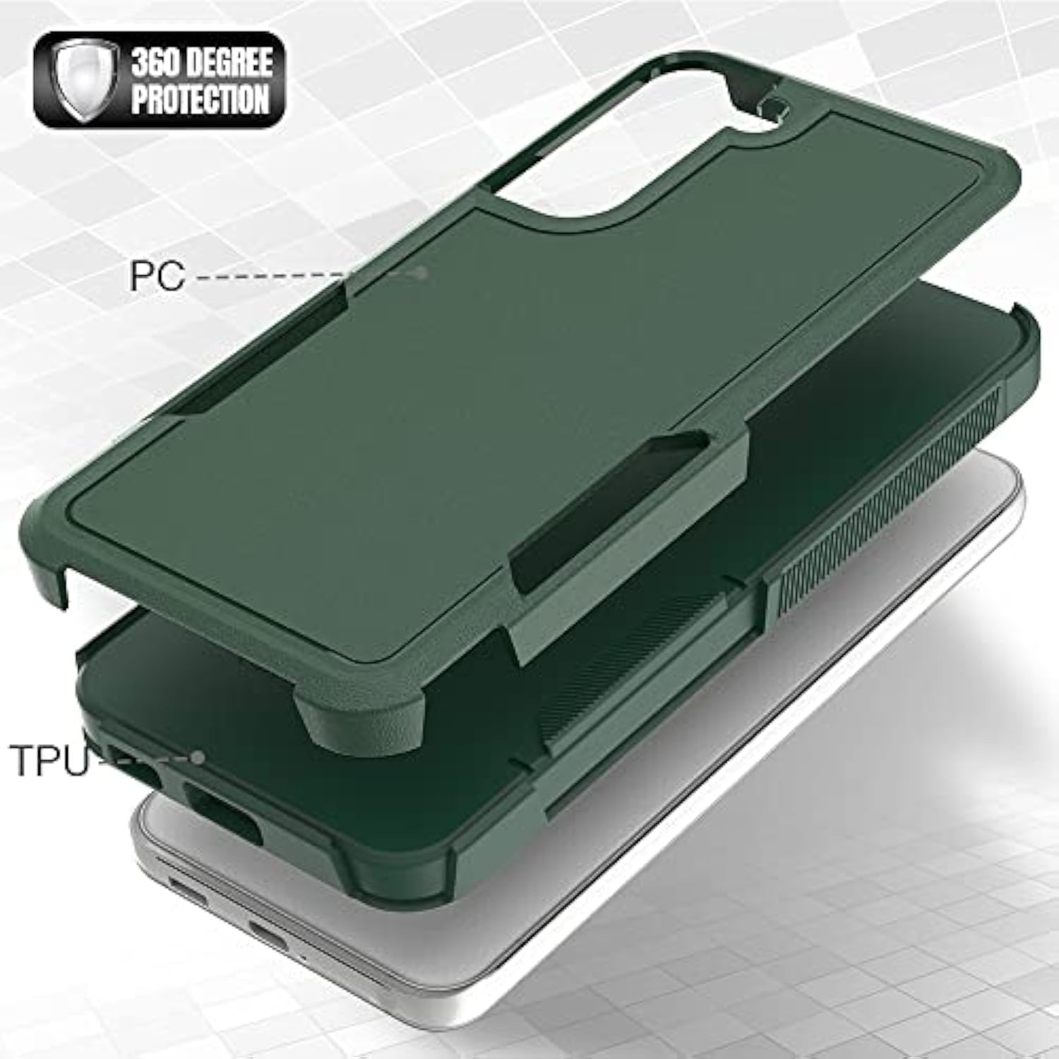 For Samsung Galaxy S22 Plus Case: Dual Layer Protective Heavy Duty Cell Phone Cover Shockproof Rugged With Screen Protector - Military Protection Bumper Tough - Samsung Galaxy S22+ 2022, Dark Green