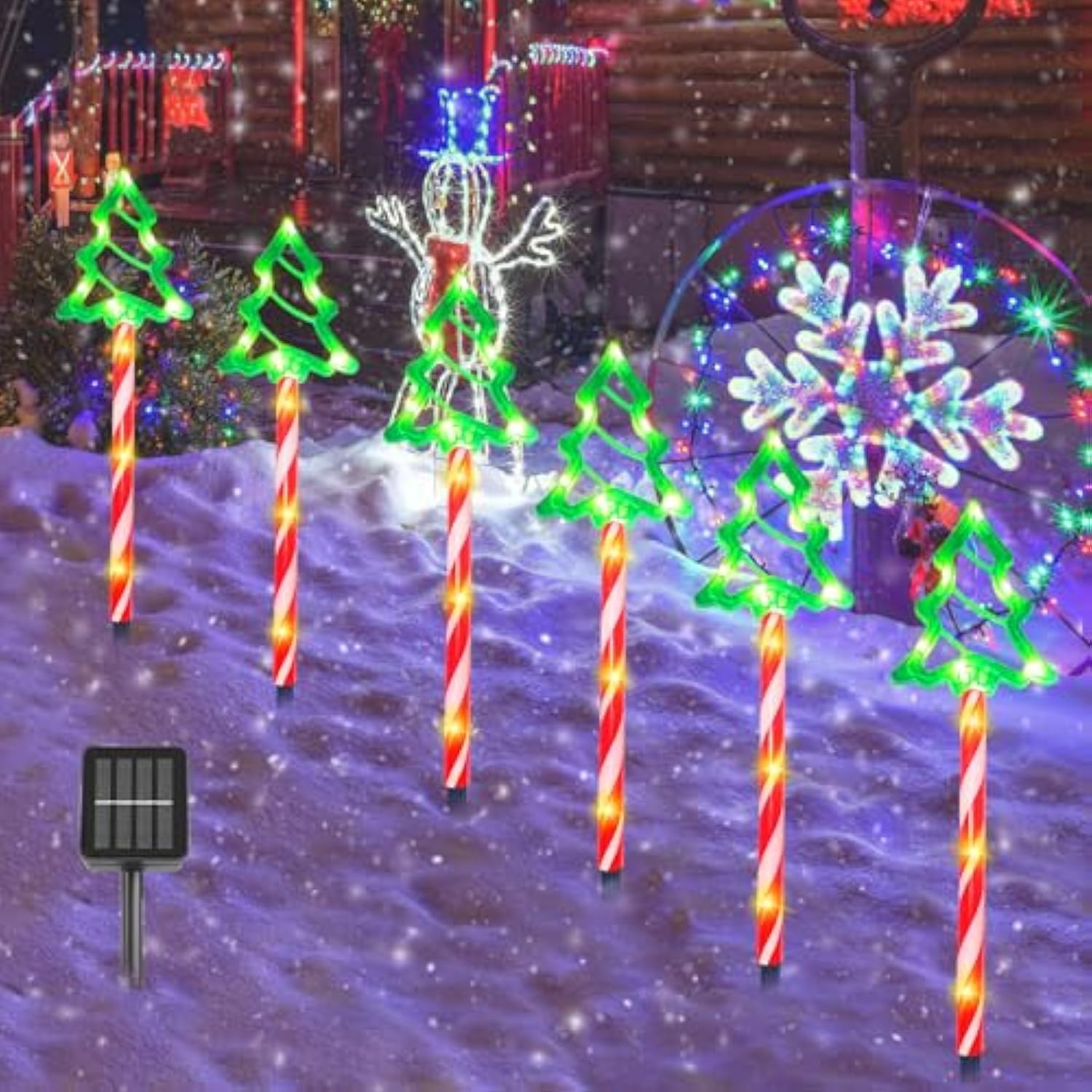 Christmas Decorations, Solar Christmas Pathway Lights Outdoor Decorations, 8 Modes Xmas Tree Candy Lights Waterproof Led Garden Stake Light For Walkway Yard Lawn Porch Holiday Decor-6 Pack