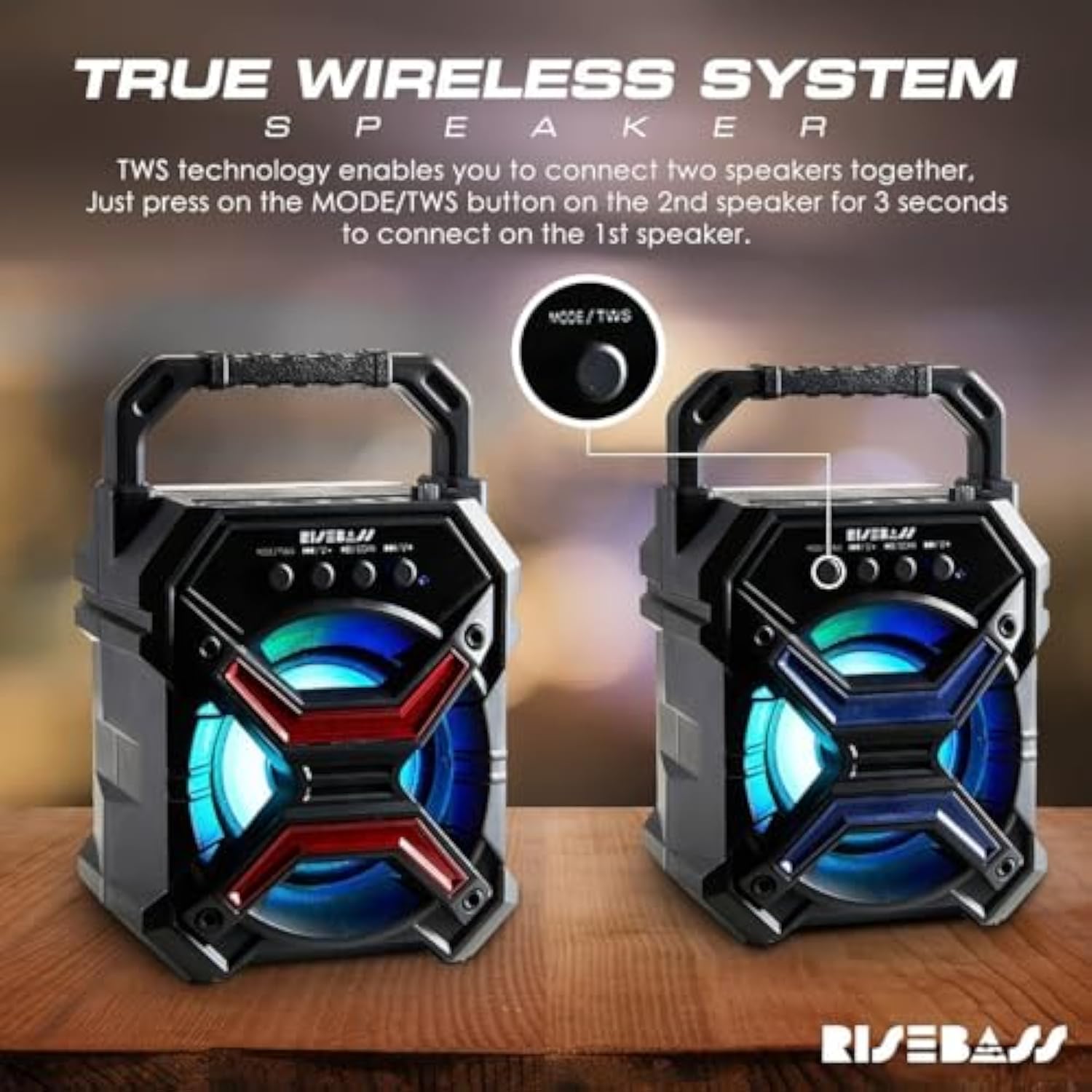 Portable Wireless Bluetooth For Iphone, Android, Ipod And More - Rechargeable Bluetooth Speaker For Kids & Adults - Mini Speaker With Party Lights, For Hiking, Camping, Picnic And Boating