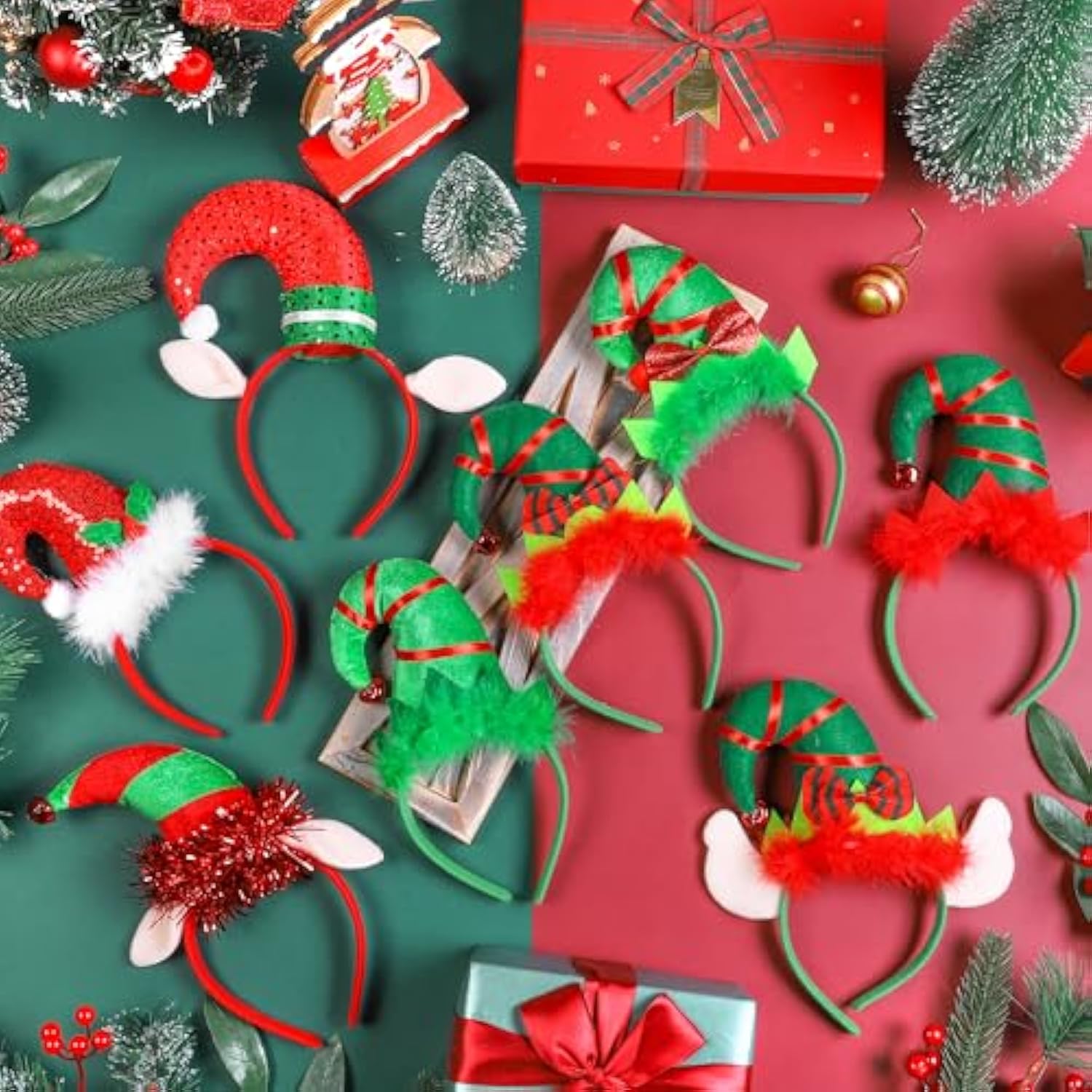 8 Pack Christmas Headbands Cute Elf Hat Costume Headwear Christmas Hair Hoop For Christmas Party Holiday Favors Elves Party Decoration