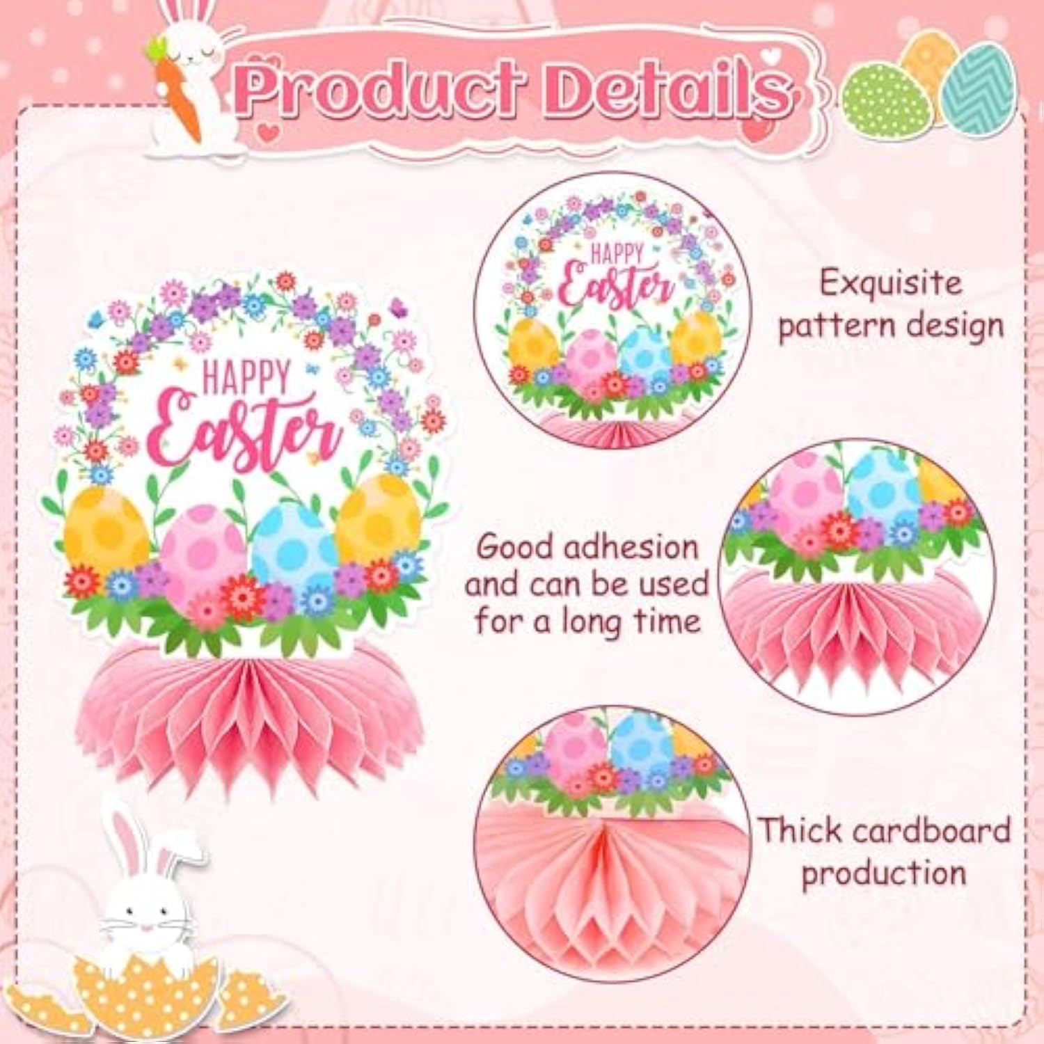 10 Pcs Easter Decorations Honeycomb Centerpieces?Easter Table Decor Happy Easter Bunny Easter Egg Centerpieces Table Honeycomb For Spring Easter Rabbit Photo Prop Party Supplies
