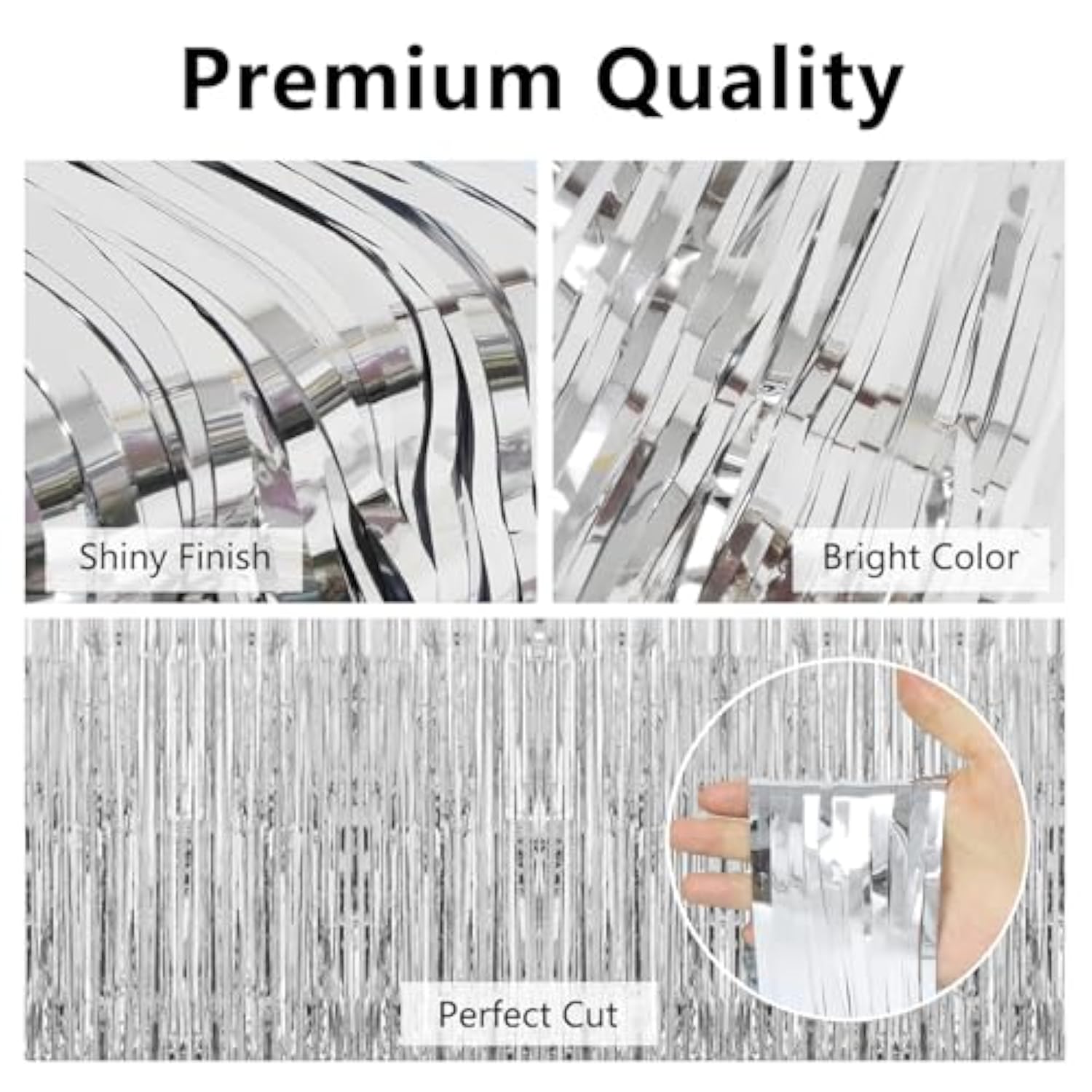 Thicken Silver Streamers 4 Pack 3.2 X 8.2 Ft, Silver Tinsel Backdrop Curtains, Foil Fringe Photo Backdrop For Birthday, Bachelorette, Prom, Engagement, Disco Party Decorations
