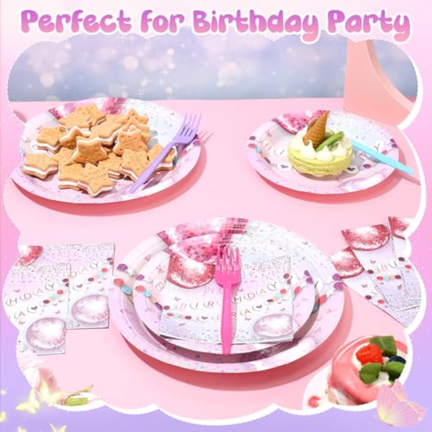 In My Birthday Era Party Tableware Set, 96 Pcs Disposable Paper Plates, Napkin, Fork, Music And Friendship Themed Party Supplies For Girls Women Birthday Decorations(Pastel Rainbow)