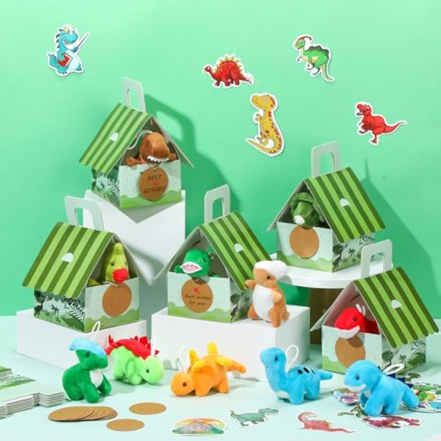 88 Pcs Dinosaur Party Favors For Boys And Girls Includes 18 Sets Mini Stuffed Animals Plush Keychains Gift Box House Stickers Adopt A Dinosaur Party Favor For Birthday Supplies