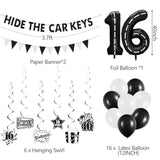 16Th Birthday Party Decorations For Boys, Hide The Car Keys 16 Years Old Banner, Black 16Th Number Balloons & Cake Topper, Glitter Black Sweet 16 Party Honeycomb Hanging Swirl, Bro I'M 16