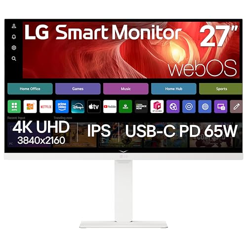 27U730Sa-W 27-Inch Smart 4K Uhd (3840 X 2160) Ips Computer Monitor, Hdr10, Built-In Speaker, Screen Share, Bluetooth, Remote Control, Hdmi, Usb Type-C Pd 65W, Tilt/Height/Swivel/Pivot Stand, White