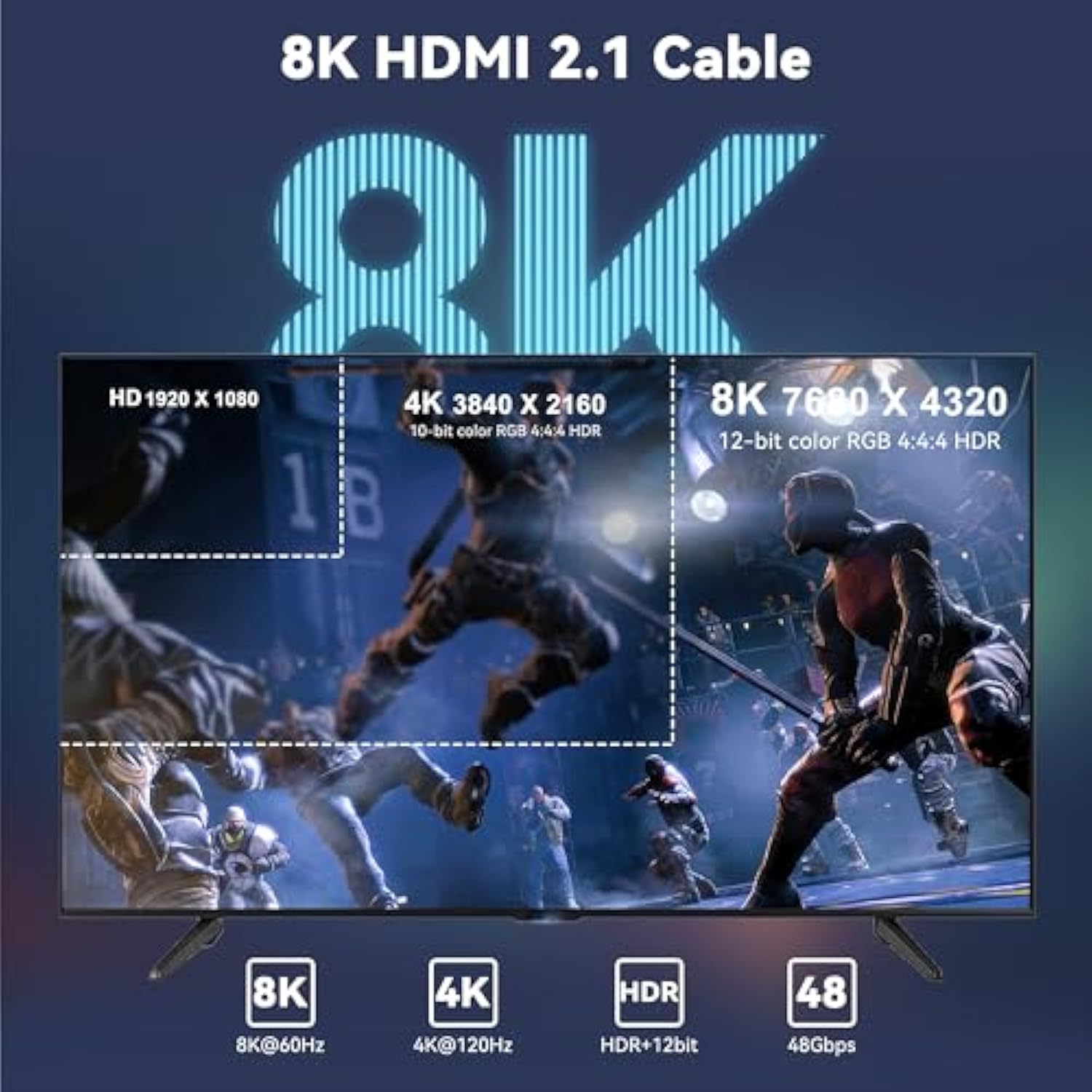 Hdmi 2.1 Fiber Optic Cable (6Ft/2M), 8K Hdmi Fiber Optic Cable, Supports 8K@60