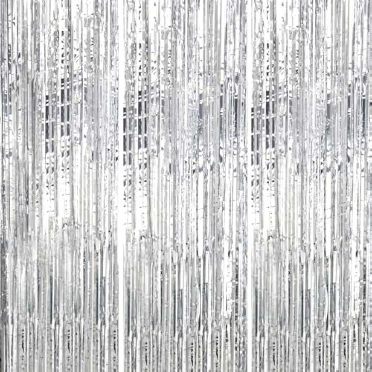 3-Pack Silver Foil Fringe Backdrop Curtains for Party & Photo Booth Décor