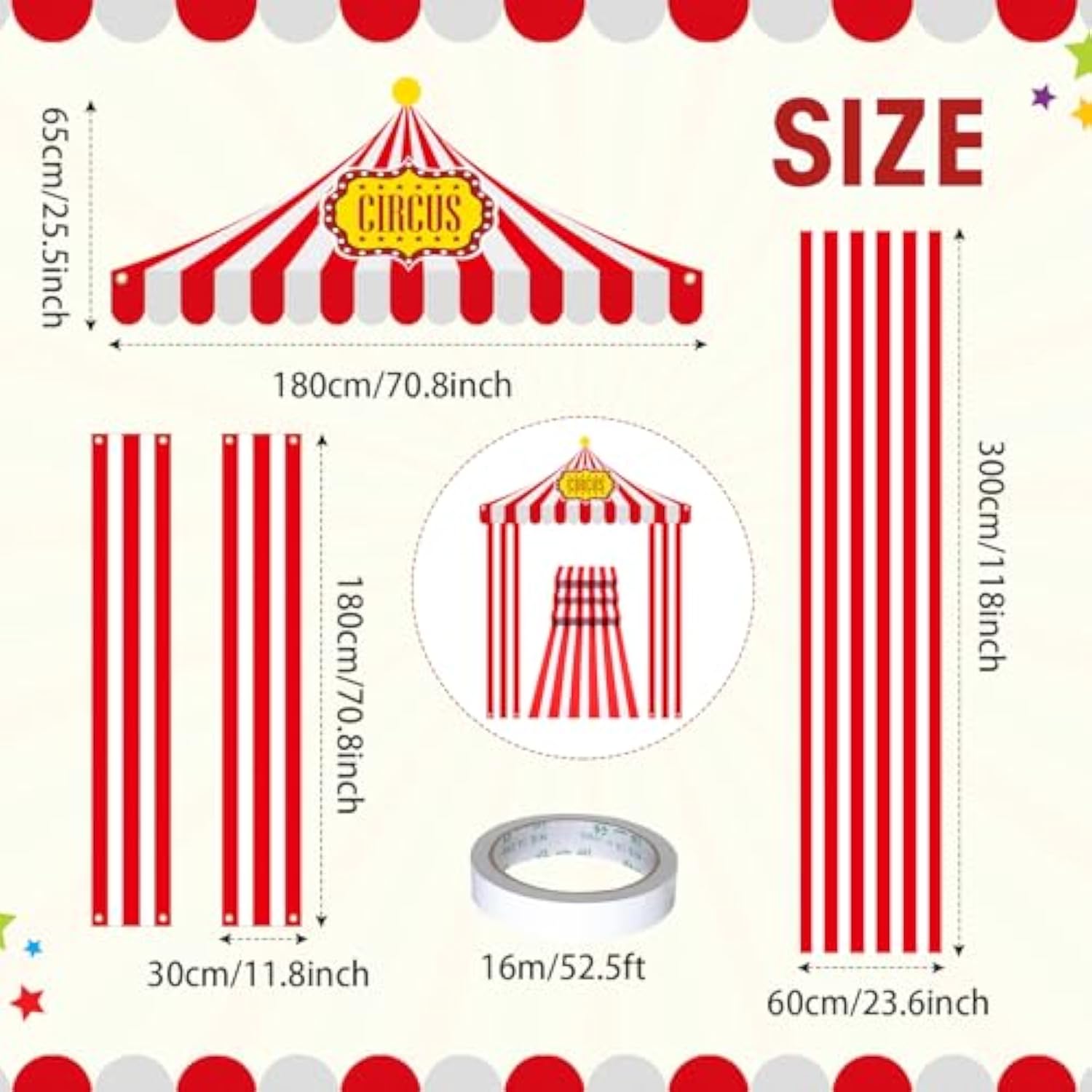 4 Pcs Carnival Circus Tent Decorations Halloween Carnival Entryway Door Party Decor Awning Hanging Banner Aisle Runners Supply For Circus Theme Birthday Celebration(Classic)
