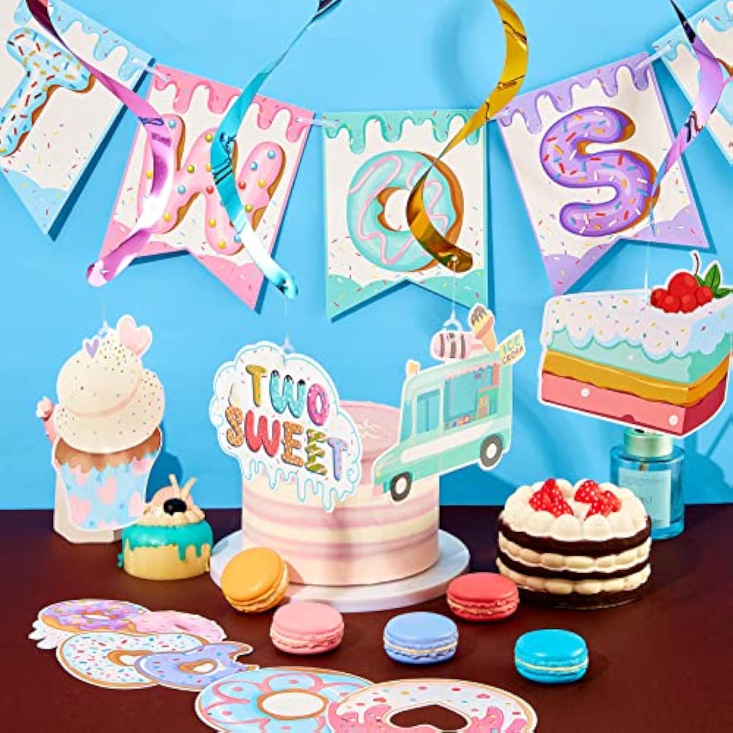 25 Pcs Two Sweet Donut Birthday Party Decorations Include Two Sweet Banner 24 Ice Cream And Donut Party Hanging Streamers 2Nd Birthday Decorations For Girl