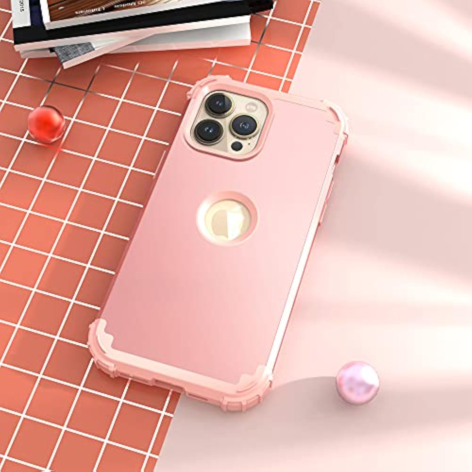 For Iphone 14 Pro Max Case,For Iphone 14 Pro Max With Screen Protector For Women, 3 In 1 Shockproof Slim Fit Hybrid Heavy Duty Hard Pc Cover Soft Silicone Bumper Full Body Case,Rose Gold