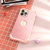 For Iphone 14 Pro Max Case,For Iphone 14 Pro Max With Screen Protector For Women, 3 In 1 Shockproof Slim Fit Hybrid Heavy Duty Hard Pc Cover Soft Silicone Bumper Full Body Case,Rose Gold